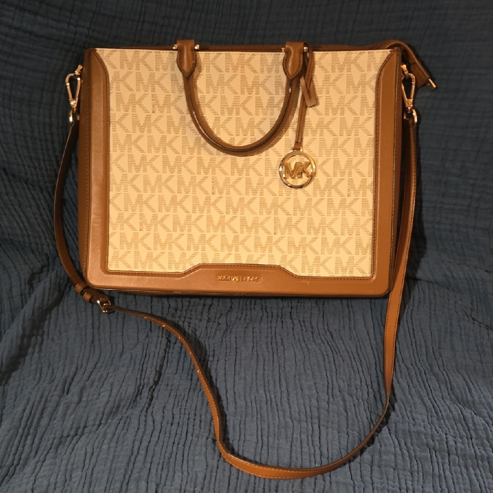 Michael Kors OffWhite and Brown Tote Bag with MK Monogram, NWOT